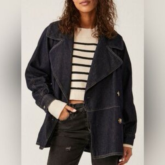 Free People Denim Car Coat - Picture 4 of 8